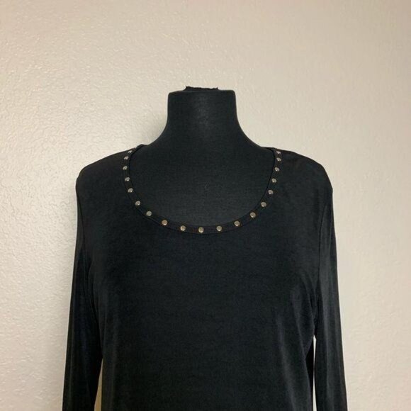 Travel Elegance Black studded Long Sleeve Side Slit slouchy blouse M - Picture 3 of 7